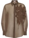 brunello cucinelli - Silk semi-sheer long sleeves shirt in brown