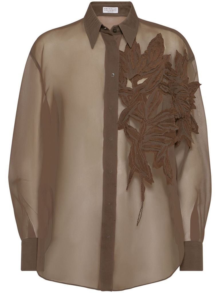 Brunello Cucinelli Silk Semi-sheer Long Sleeves Shirt In Brown In Brown