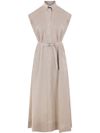 brunello cucinelli - Linen chemisier short sleeves long dress in beige