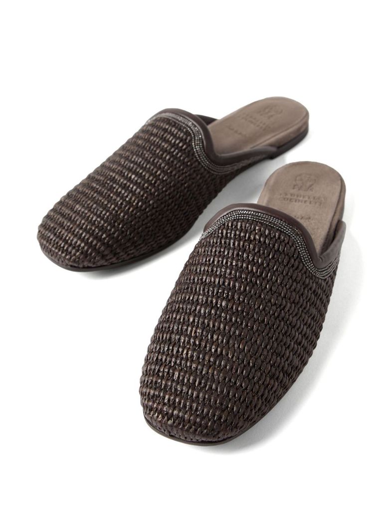 Raffia sabot style mules in brown