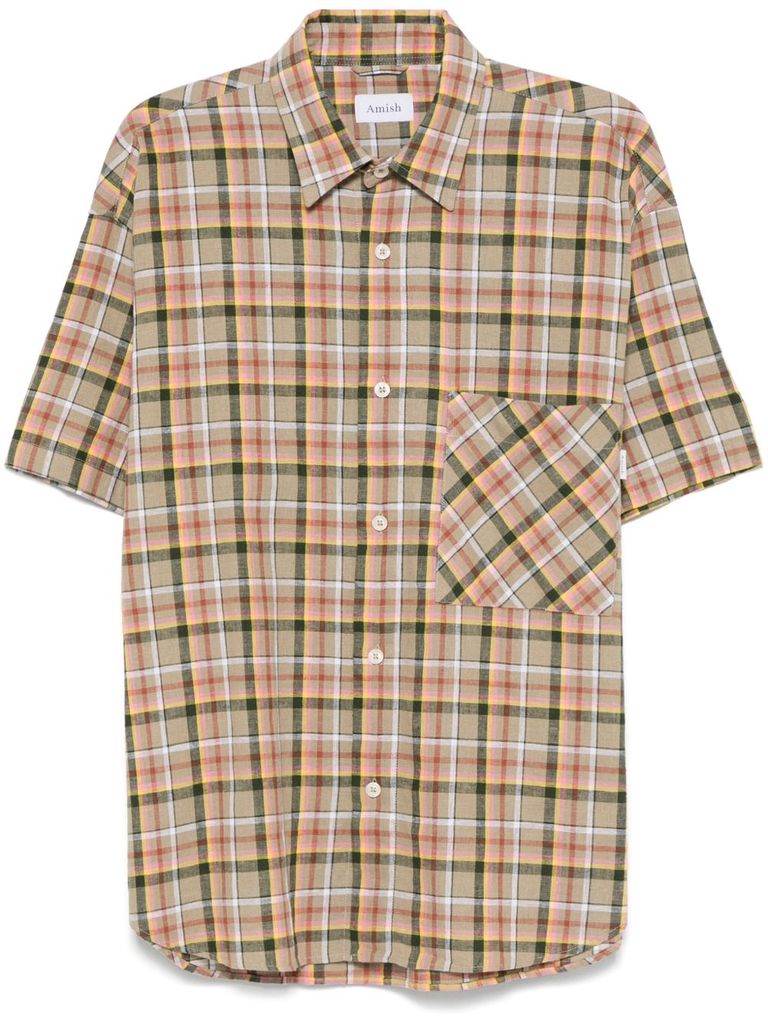 Amish Multicolor Checkered Cotton Shirt With Pocket In Multicolour