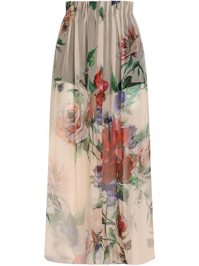 Shop Dolce & Gabbana Silk Floral Print Skirt In Multicolour