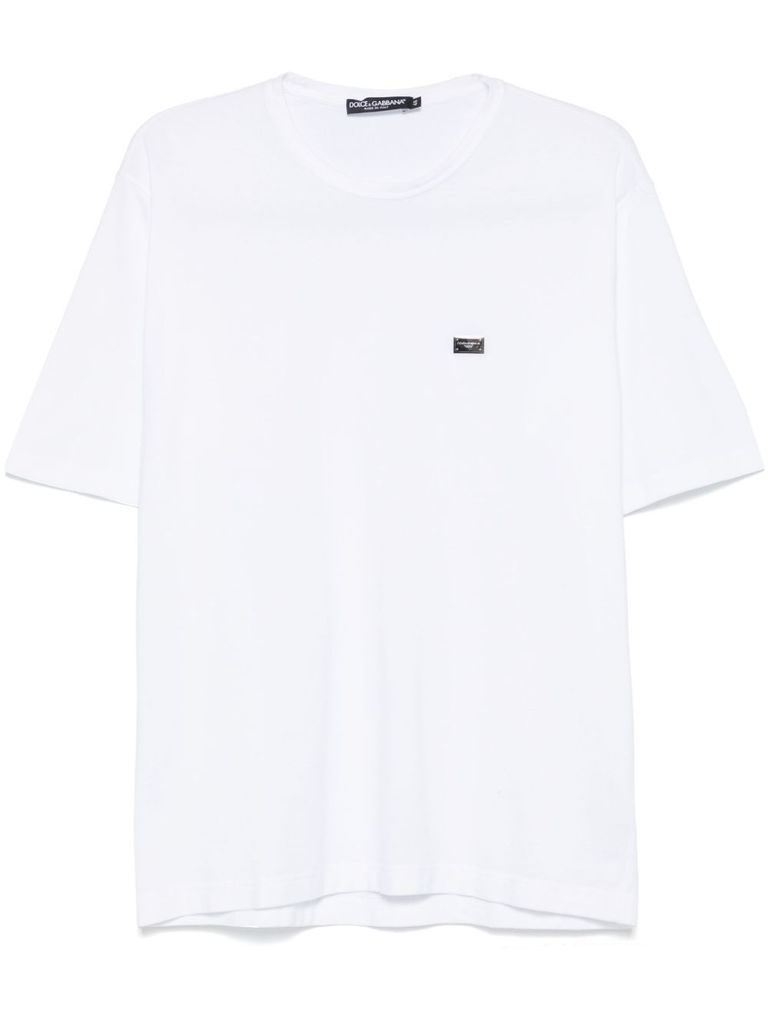 Dolce & Gabbana Crew Neck T-shirt In White With Logo In White