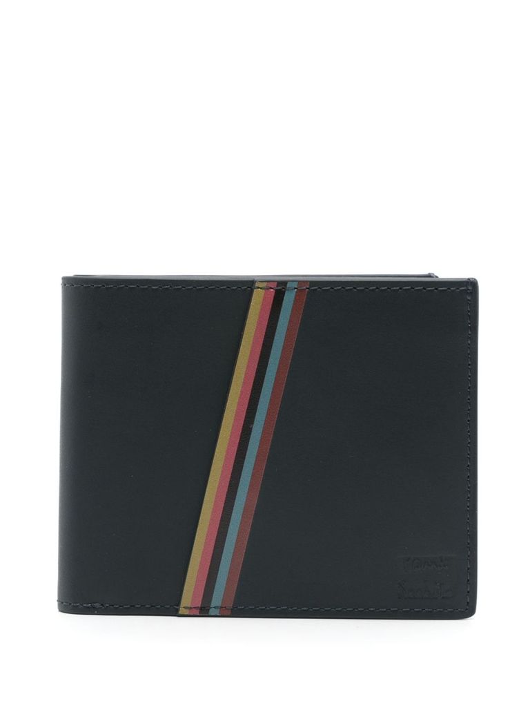 Paul Smith Navy Leather Artist Stripe Compact Billfold Wallet Blue In Blue