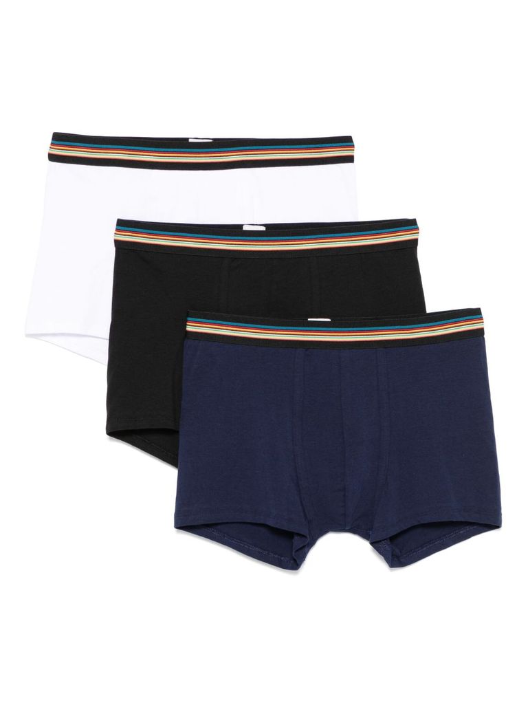 PAUL SMITH THREE PACK OF COTTON BOXERS IN BLACK, BLUE AND WHITE 