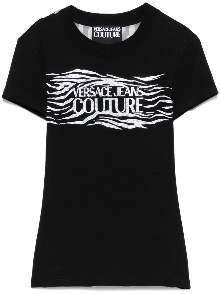 Shop Versace Jeans Couture Graphic Print Logo T-shirt In Cotton In Black