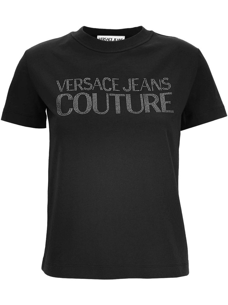 Shop Versace Jeans Couture Graphic Print Logo T-shirt In Cotton In Black