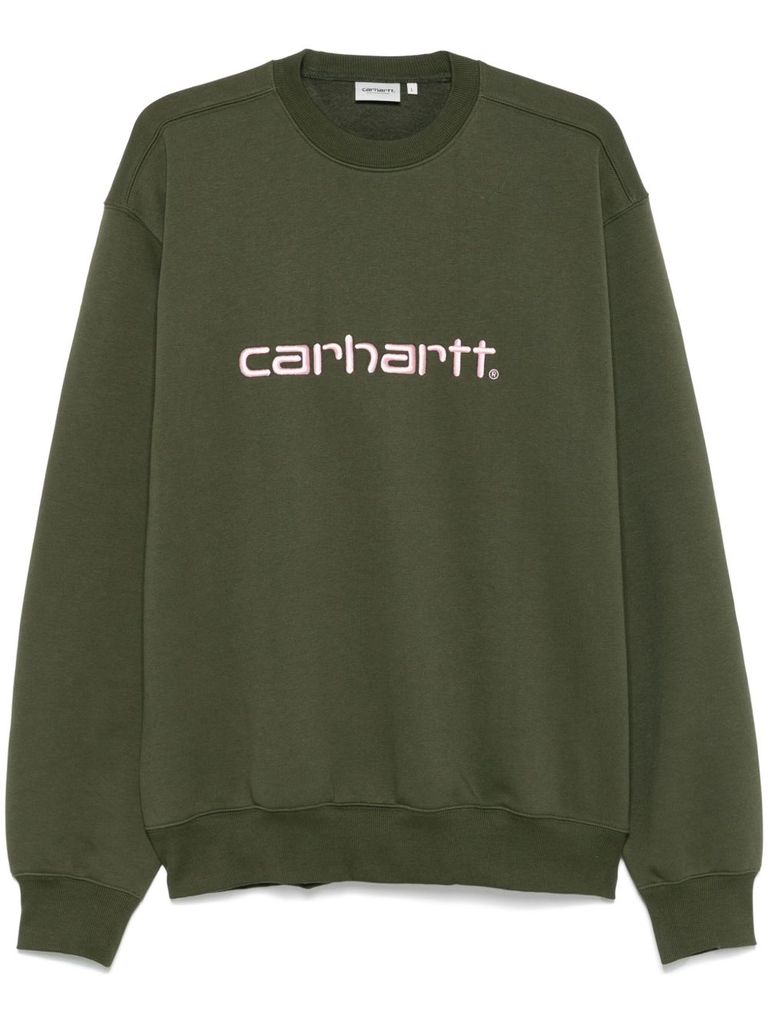 Carhartt Cotton Crewneck Sweatshirt In Military Green With Logo In Green