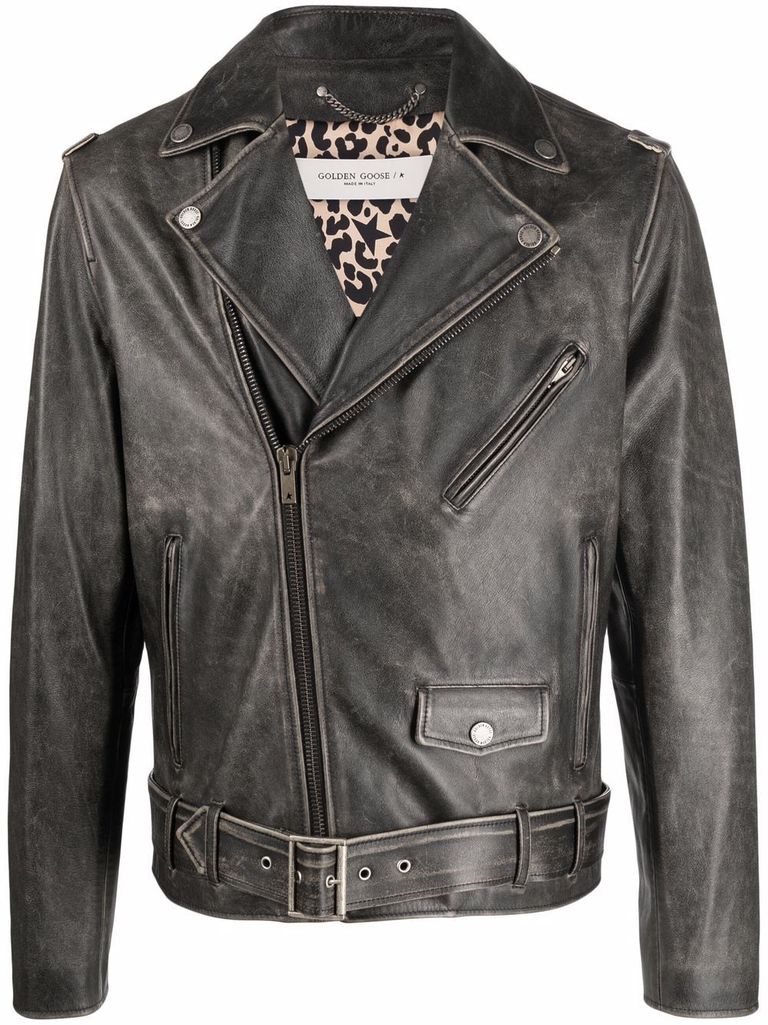 Shop Golden Goose Black Jacket In Leather With Belt