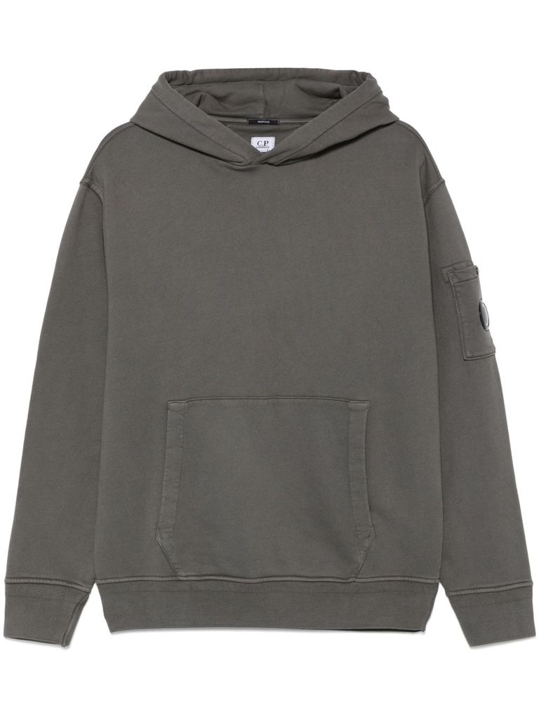 C.p. Company Grey Cotton Sweatshirt With A Kangaroo Pocket And Hood In Grey