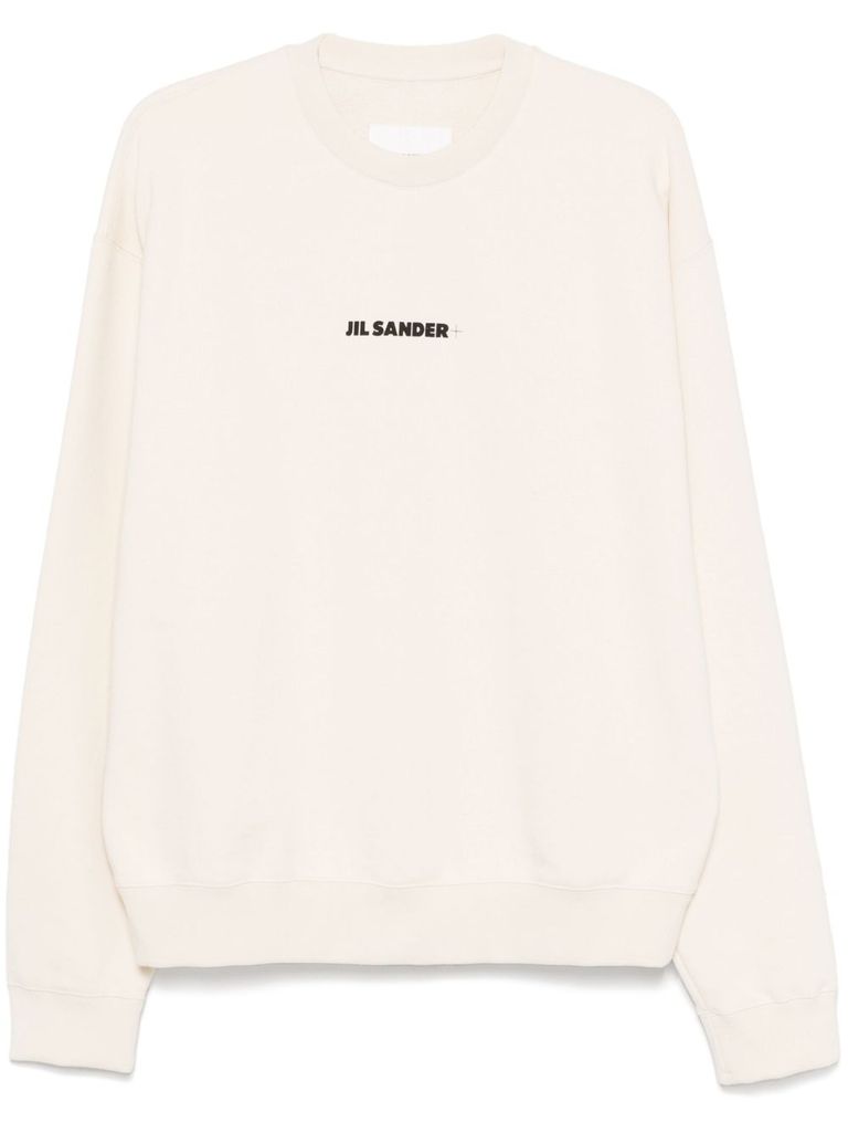 Jil Sander Cotton Sweatshirt In Cream With Logo Print In Beige