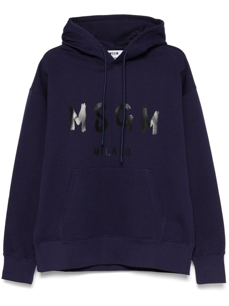 Msgm Blue Hoodie In Cotton With Logo And Pocket In Blue