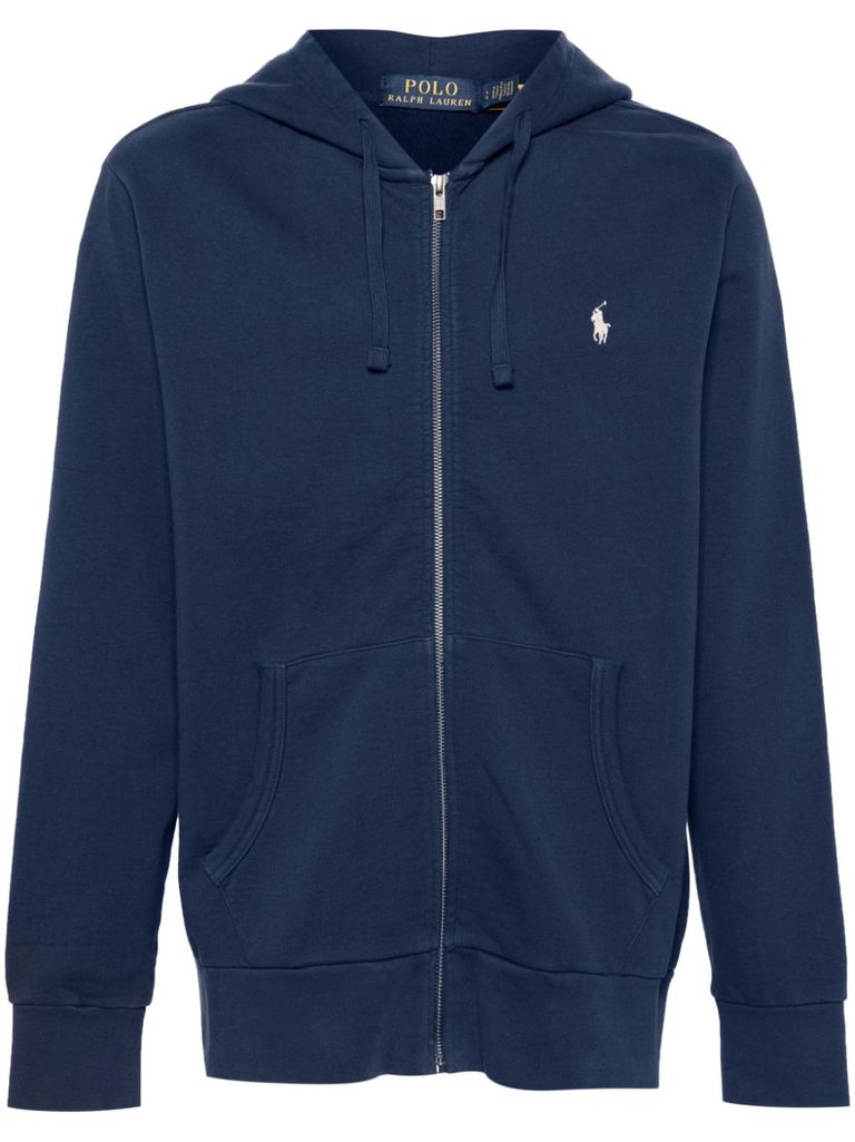 Shop Polo Ralph Lauren Cotton Hoodie In Navy Blue With Logo
