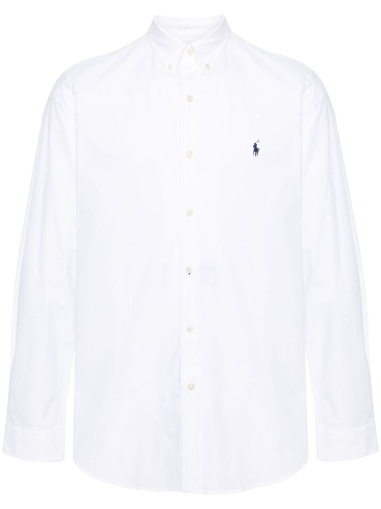 Shop Polo Ralph Lauren Cotton Shirt In White With Embroidered Logo