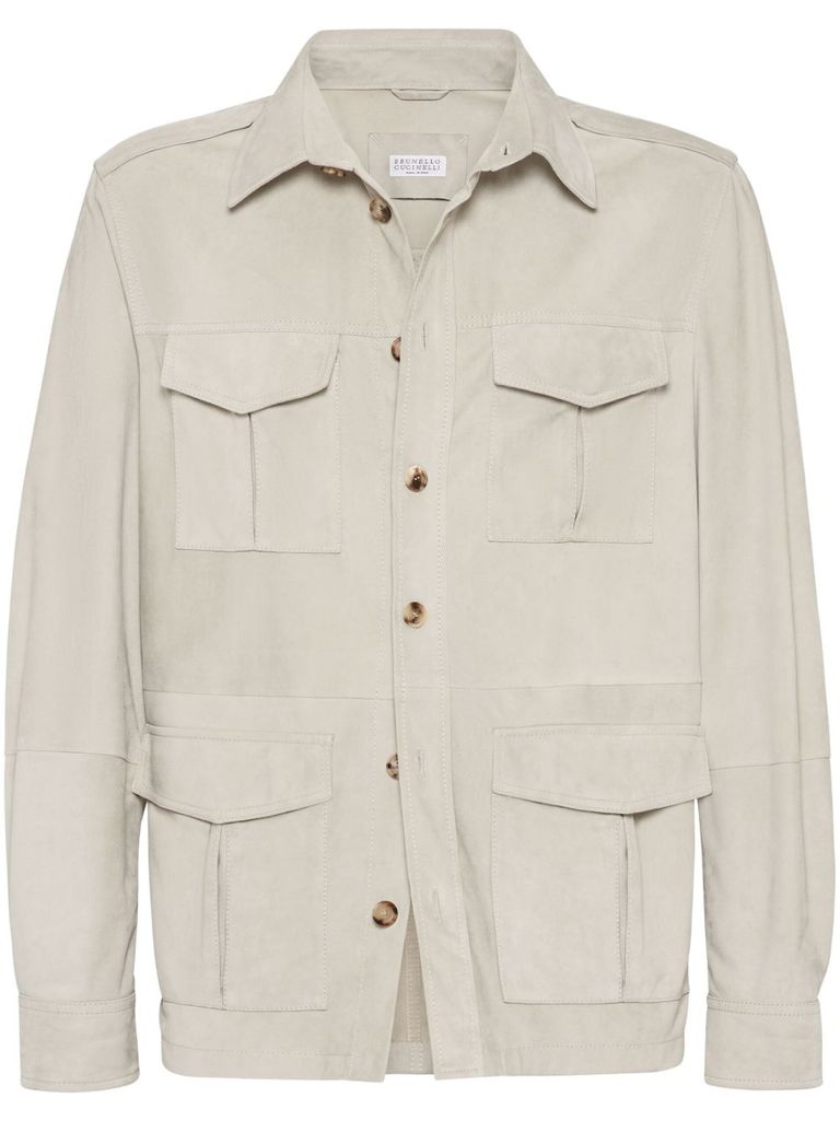 Brunello Cucinelli Suede Lamb Leather Jacket In Beige In Beige