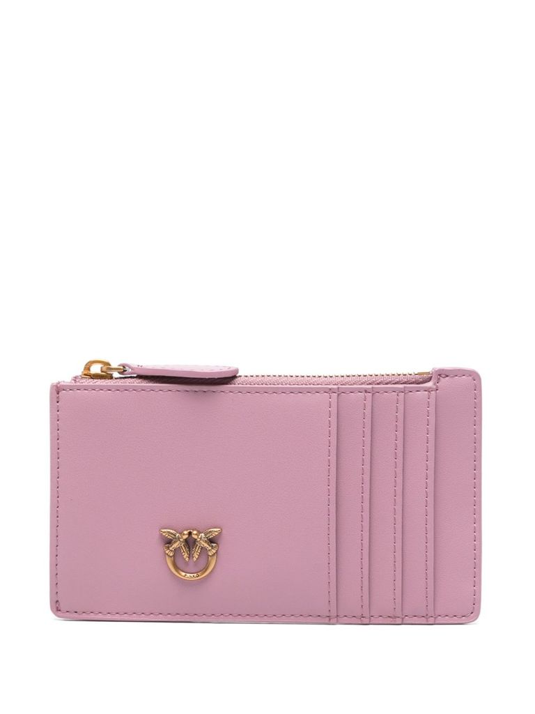 Shop Pinko Leather Cardholder 'airone' In Lillac With Embossed Logo In Purple