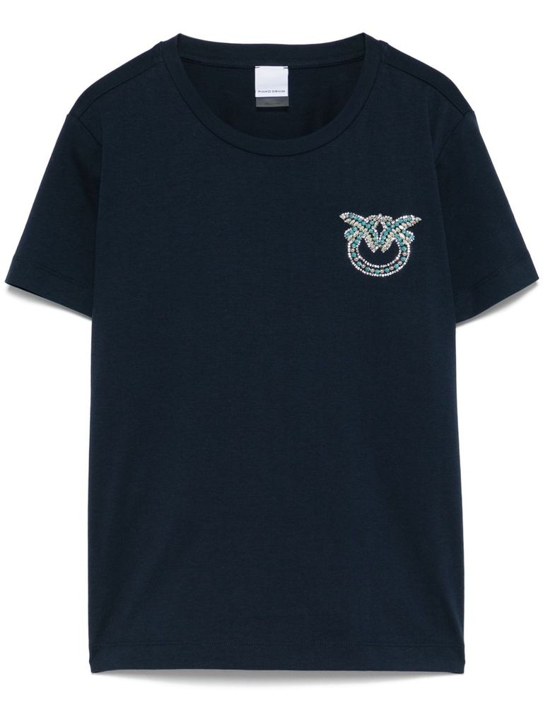 Pinko Short Sleeve Blue T-shirt With Decorative Embellishment In Blue