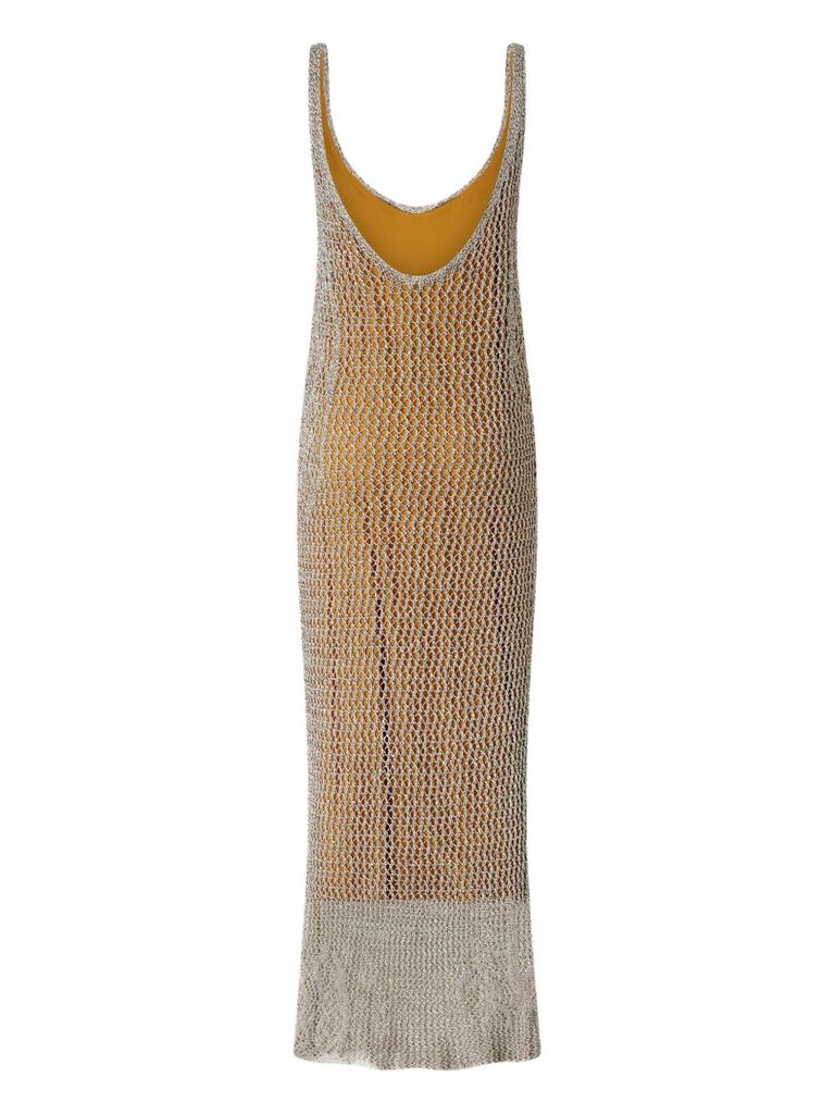 Pinko Sequinned Mermaid Dress With Openwork In Beige