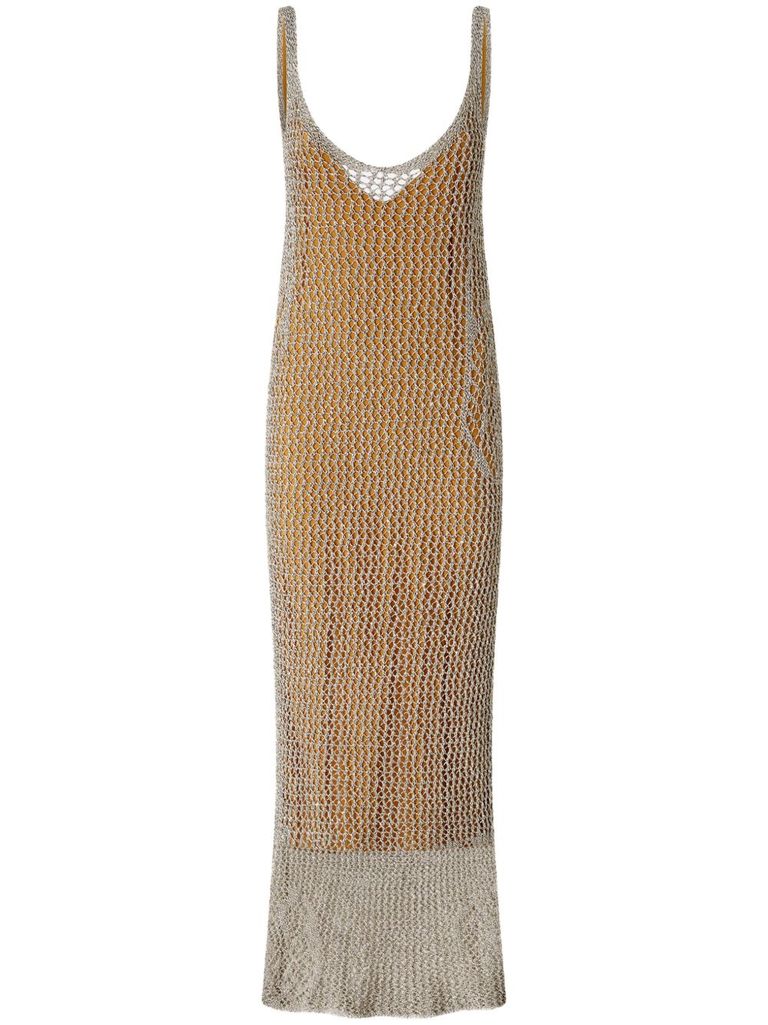 Pinko Sequinned Mermaid Dress With Openwork In Beige