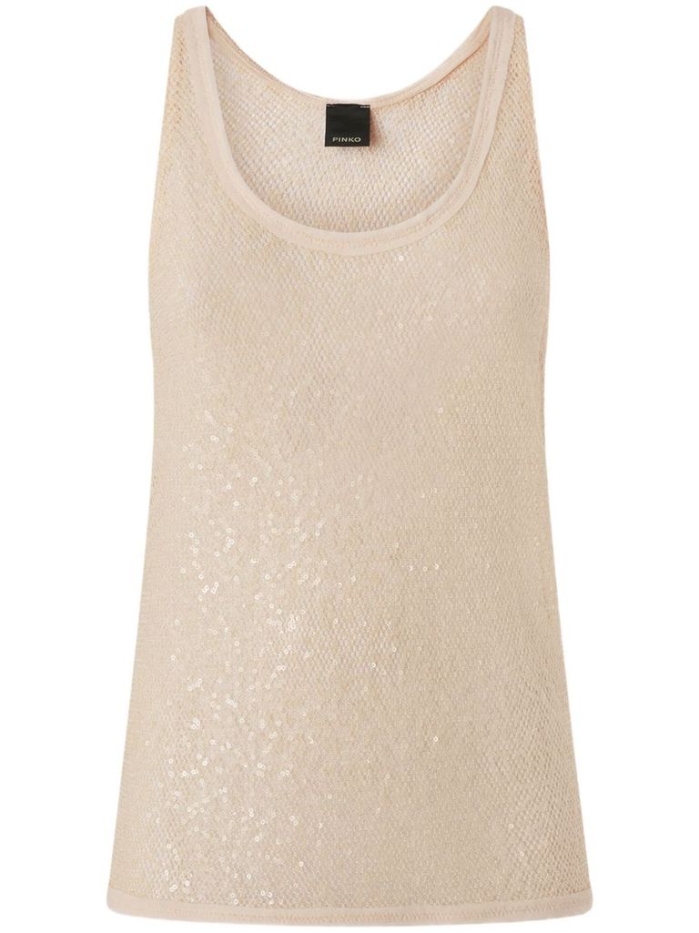 PINKO BEIGE 'WAITING' TOP WITH SEQUINS 