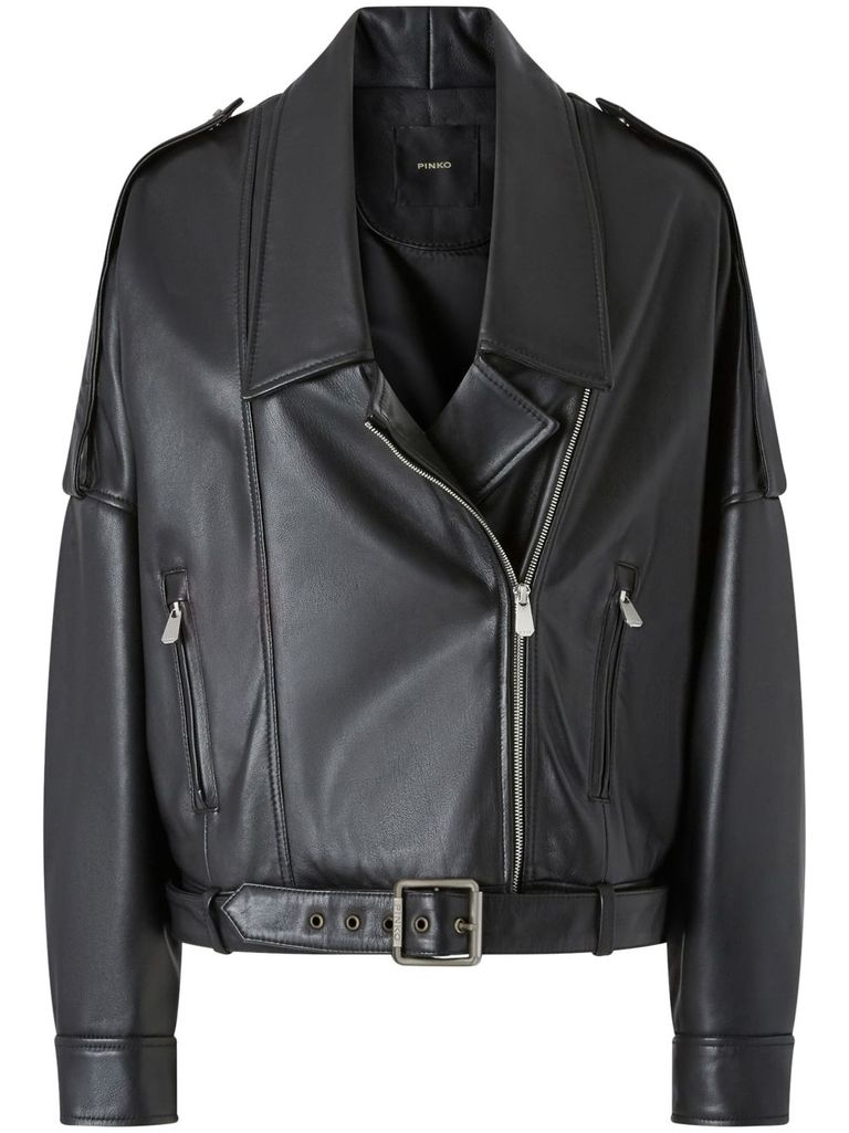 レザージャケット・コート PINKO CONFINE BIKER JACKET WITH BELT Pinko Confine Biker Jacket With Belt in Black | Lyst