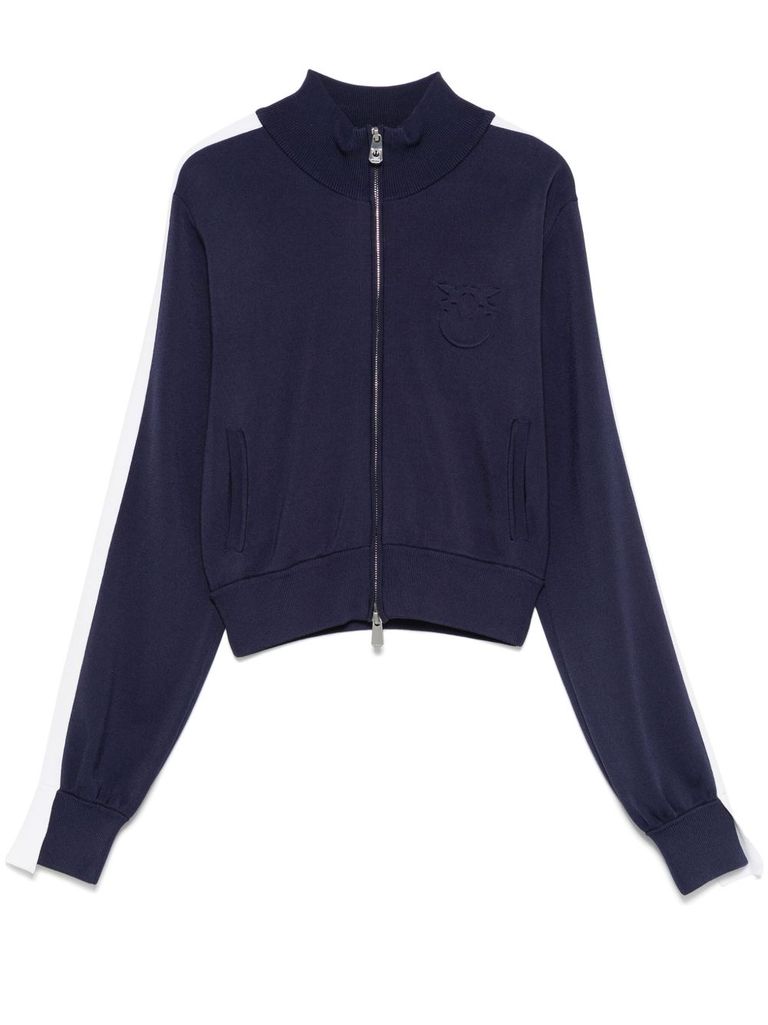 Shop Pinko Crop Blue 'wellington' Sweatshirt With Logo