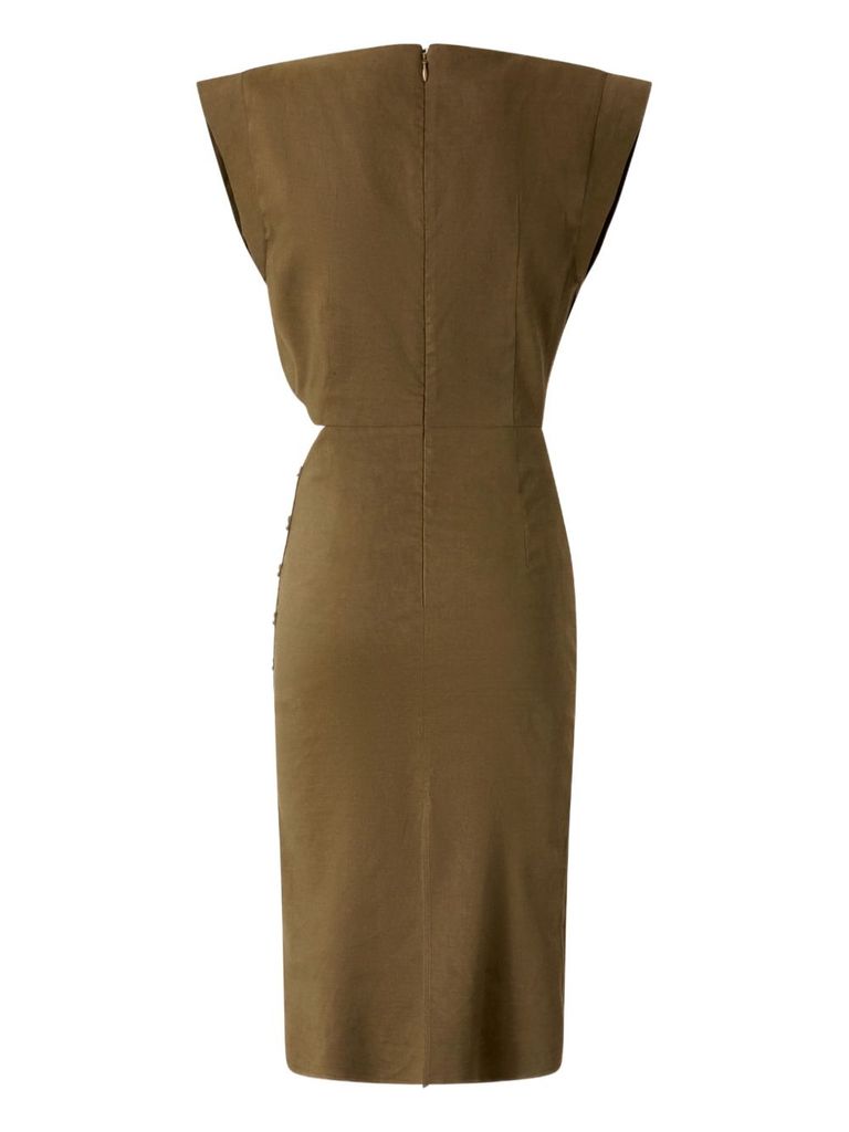 Shop Pinko 'cielo' Midi Dress In Brown Linen In Green