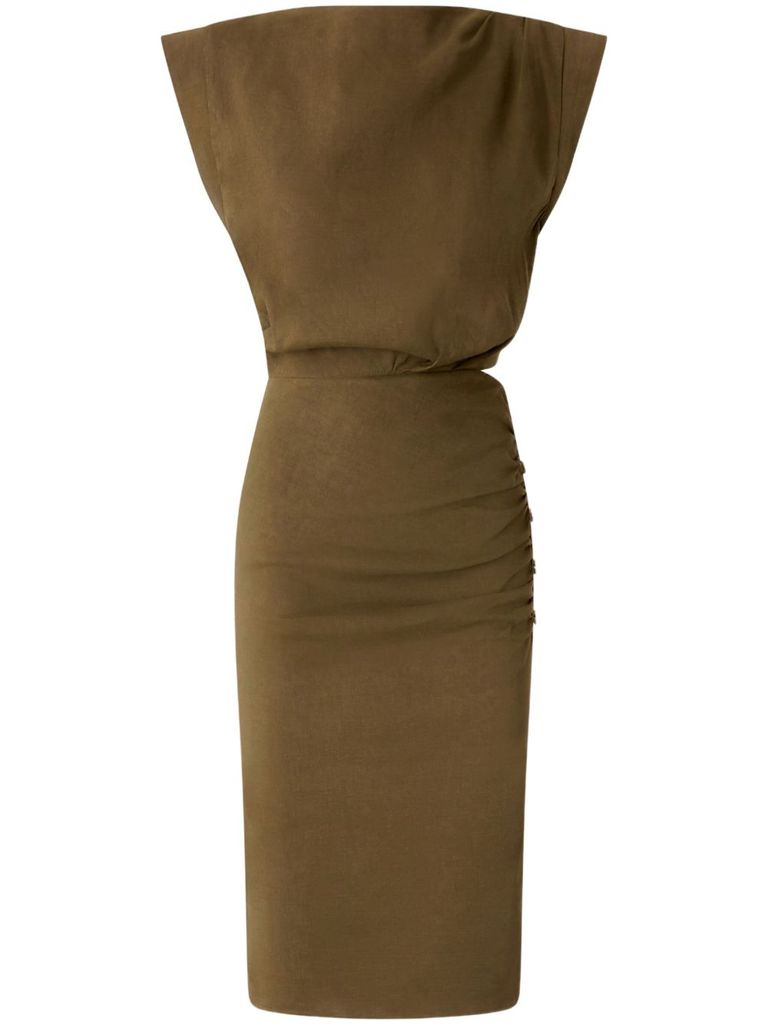 Shop Pinko 'cielo' Midi Dress In Brown Linen In Green