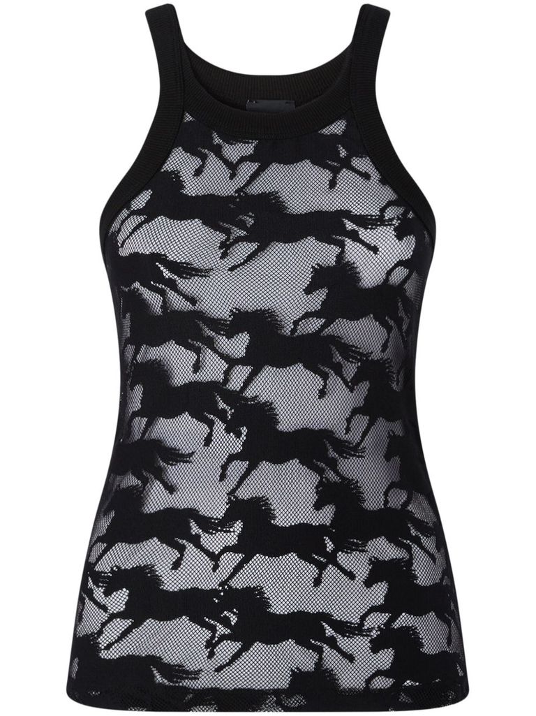 Shop Pinko Semi-trasparent Black 'wipe' Top With Horses