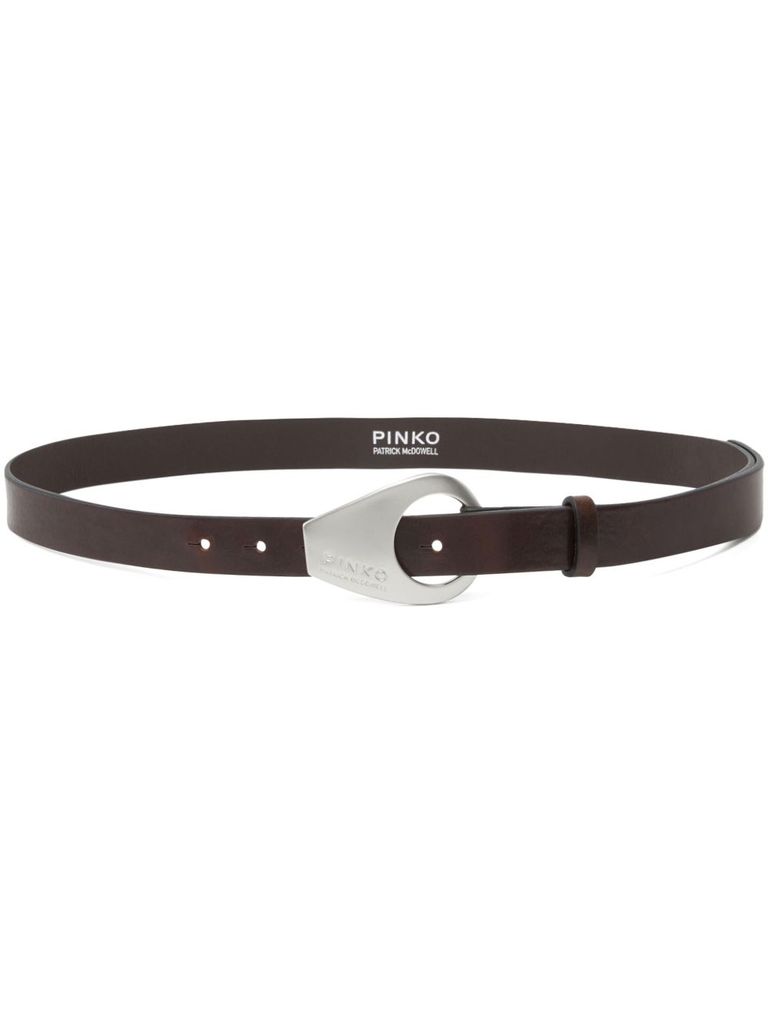 Pinko Brown Geometric Buckle Belt In Brown