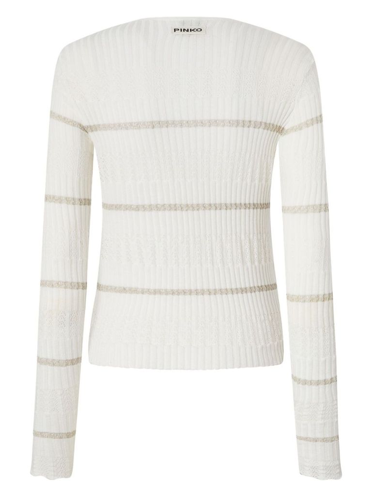 Pinko Ribbed Sweater With Metallic Stripes In White