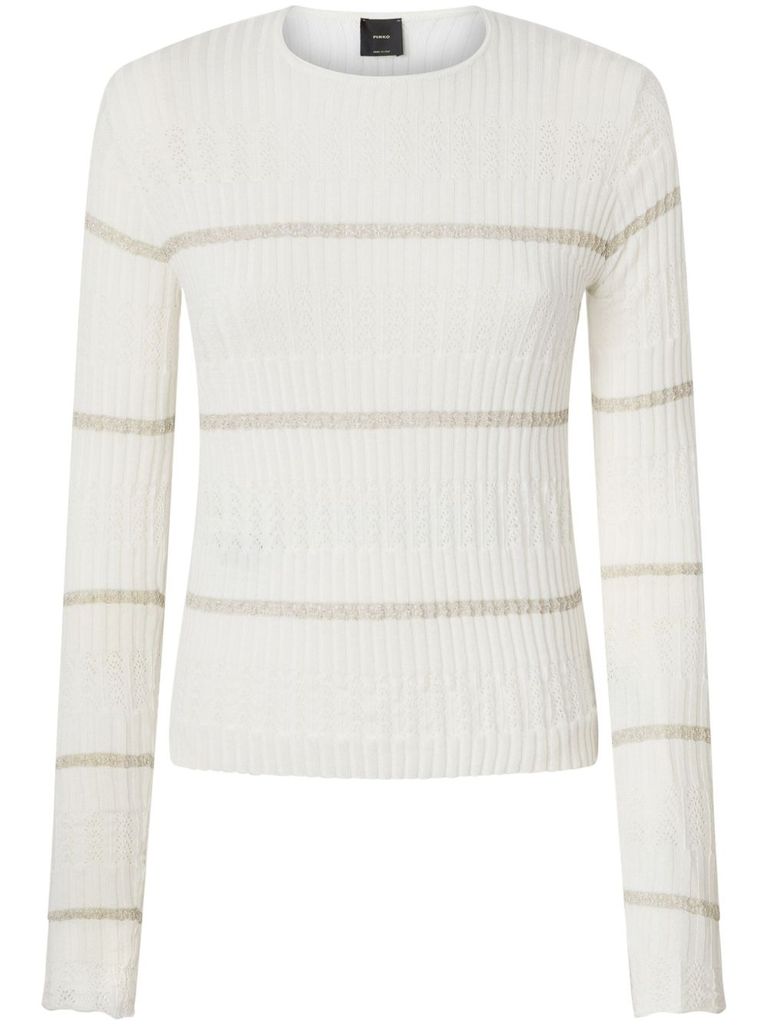 Pinko Ribbed Sweater With Metallic Stripes In White