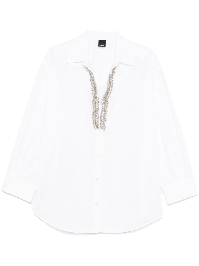 Pinko Button-up White Shirt With Intricate Embellishments In White