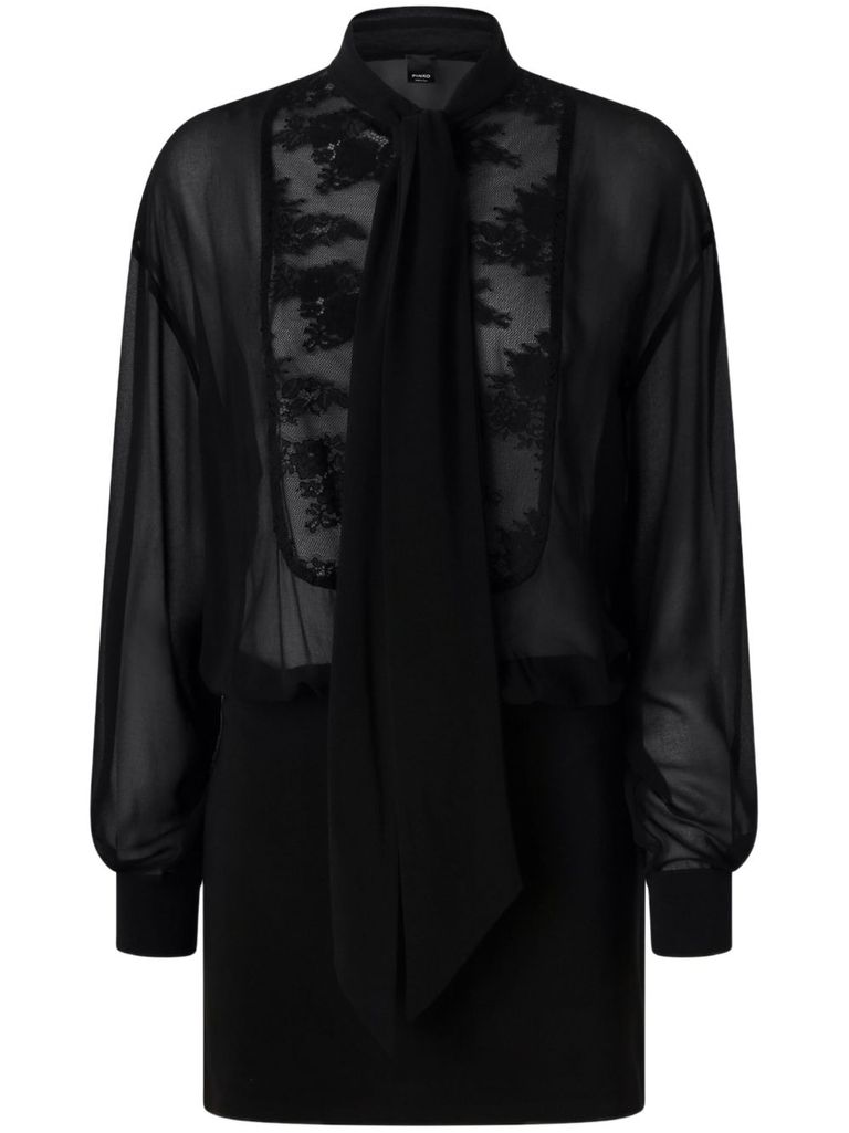 Shop Pinko Black Semi-trasparent 'calandro' Short Dress