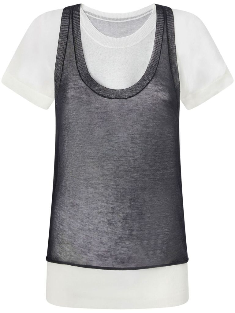Shop Pinko Semi-trasparent 'mark' T-shirt In White And Black Cotton