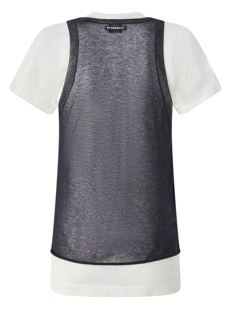 Shop Pinko Semi-trasparent 'mark' T-shirt In White And Black Cotton