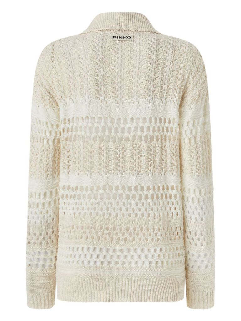 Pinko Textured Knit White Sweater With Stylish Collar In White