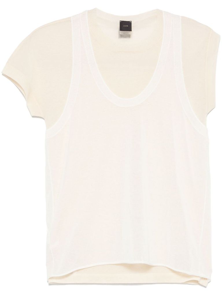 Shop Pinko Semi-trasparent 'mark' T-shirt In White And Beige Cotton