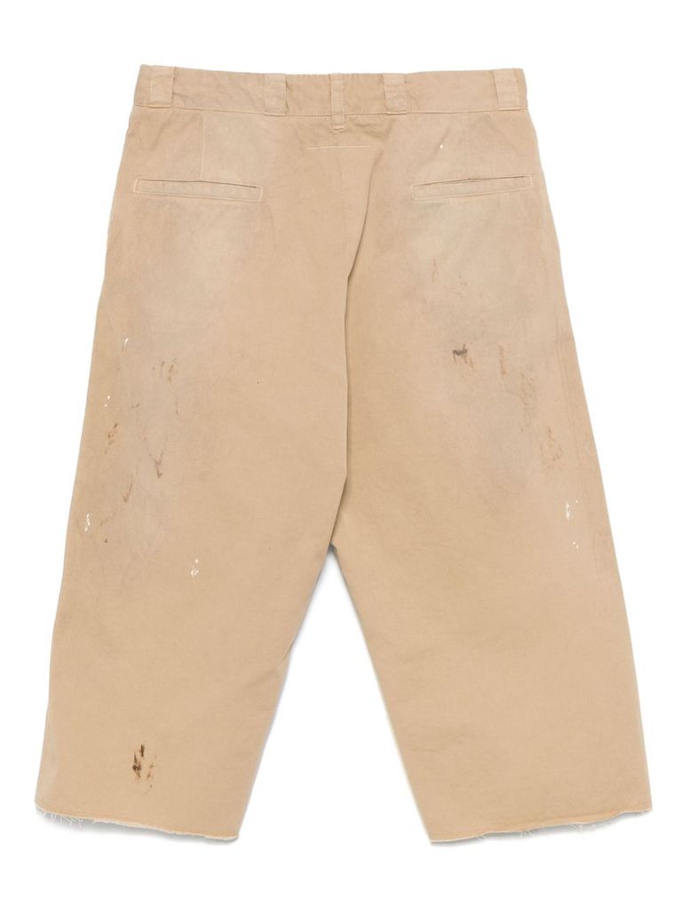 Mm6 Maison Margiela Mm6 By Maison Margiela Relaxed Fit Beige Bermudas With Artistic Distressing In Beige