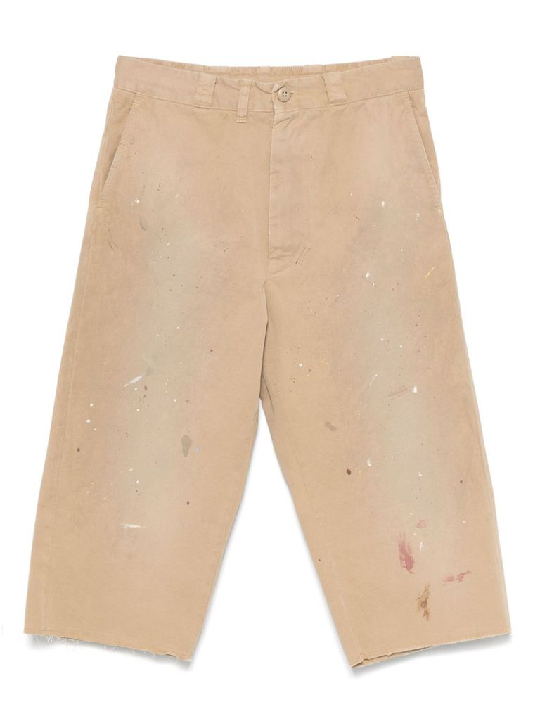 Mm6 Maison Margiela Mm6 By Maison Margiela Relaxed Fit Beige Bermudas With Artistic Distressing In Beige