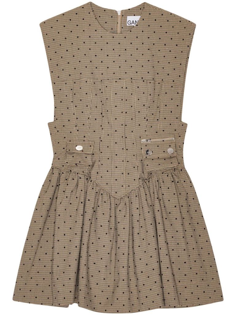 Ganni Flock Check Suiting Corset Mini Dress In Beige