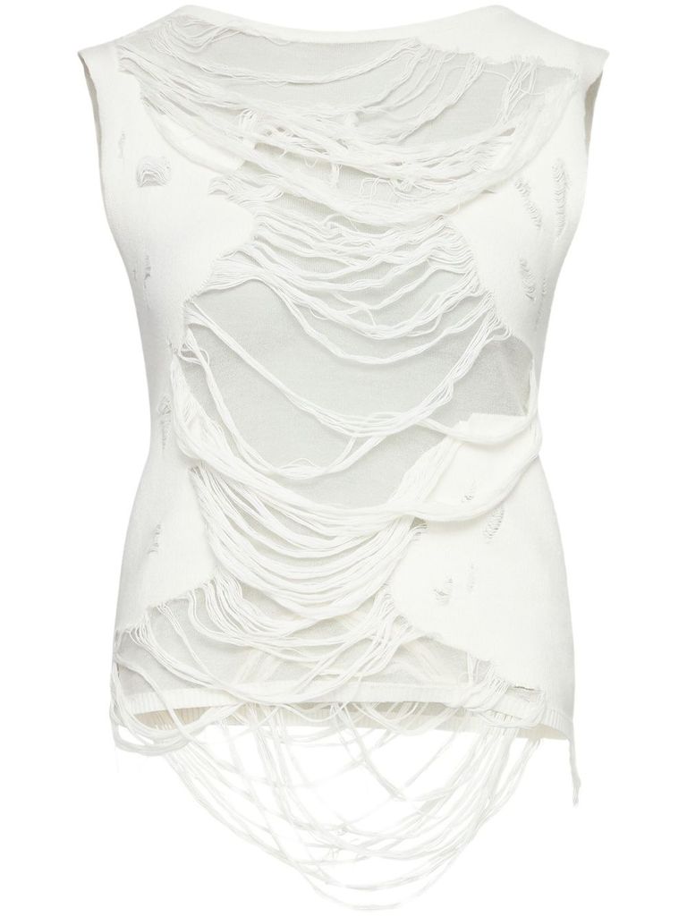 Mm6 Maison Margiela Mm6 By Maison Margiela Layered Distressed Fabric Sleeveless Top In White