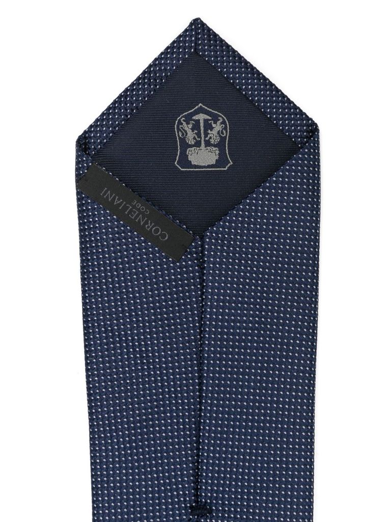 Corneliani Refined Pattern Blue Silk Tie For Men In Blue