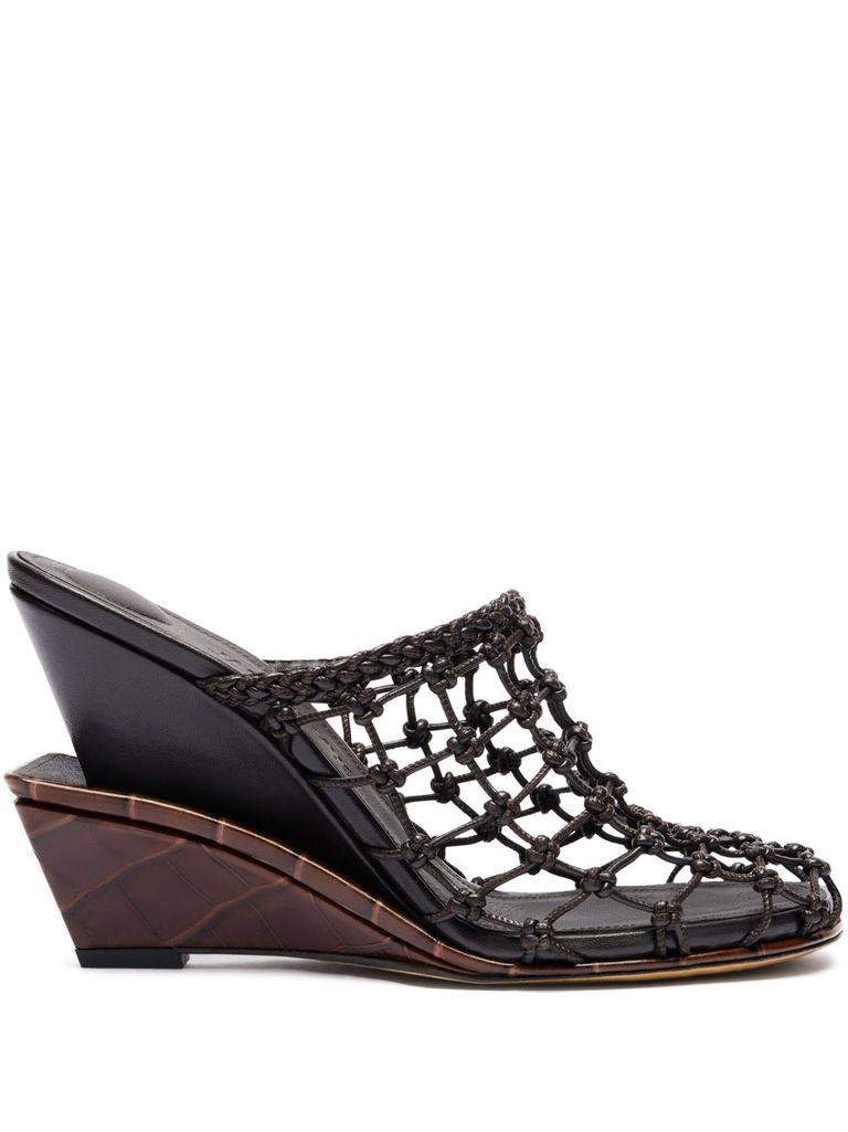 Jacquemus Les Doubles Tresses Croc-embossed Wedge Mules In Brown