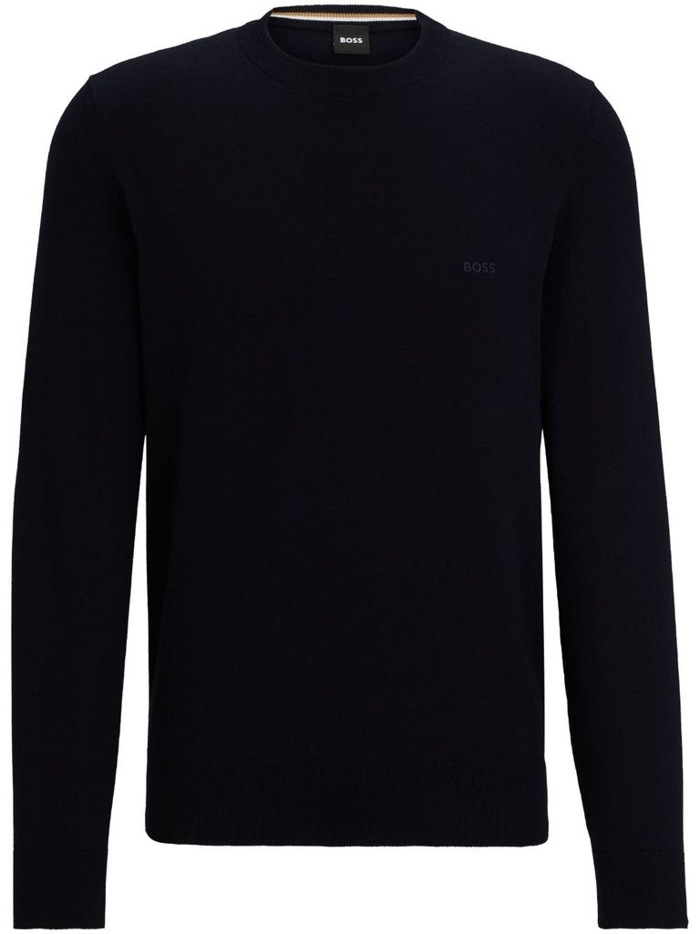 Shop Hugo Boss Cotton Knitshirt In Dark Blue