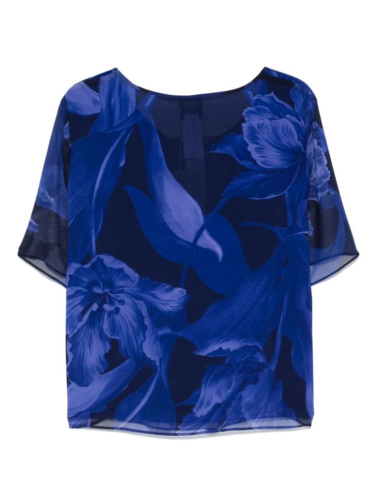 Shop Marina Rinaldi Blue 'pegola' Blouse With Floral Print