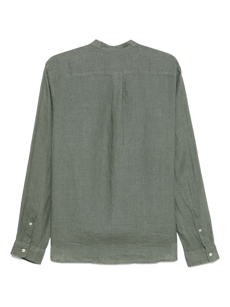 Xacus Relaxed Fit Linen Shirt With Mandarin Collar In Green