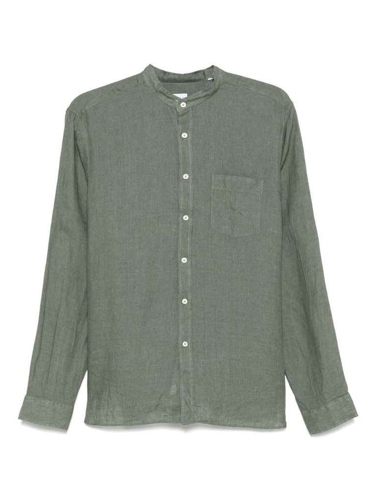 Xacus Relaxed Fit Linen Shirt With Mandarin Collar In Green