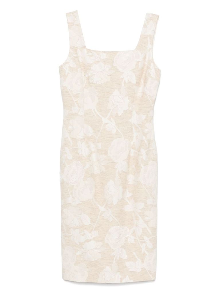 Shop Blugirl Beige Midi Dress With Roses And Slit