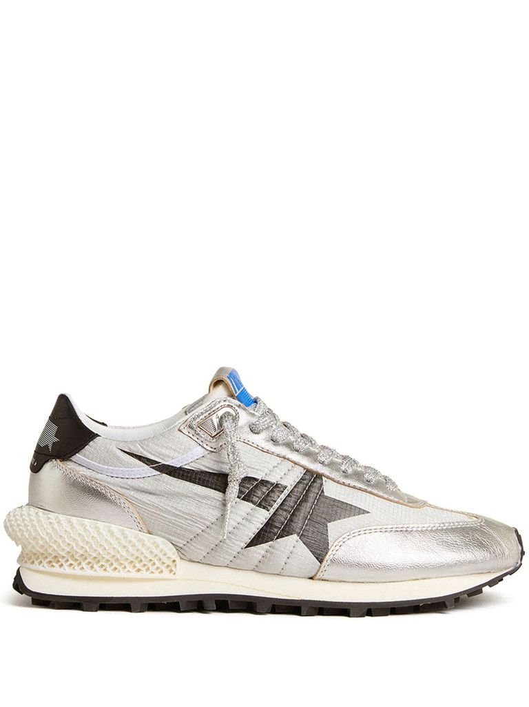 Golden Goose Marathon Nylon Sneakers With Silver Ripstop And Black Star Shoes In Silver